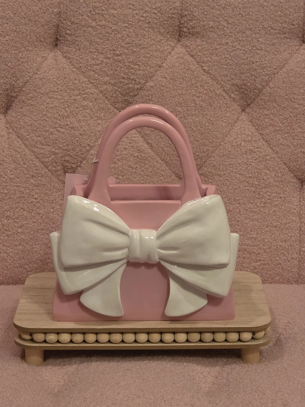Pink Handbag with White Bow Accent